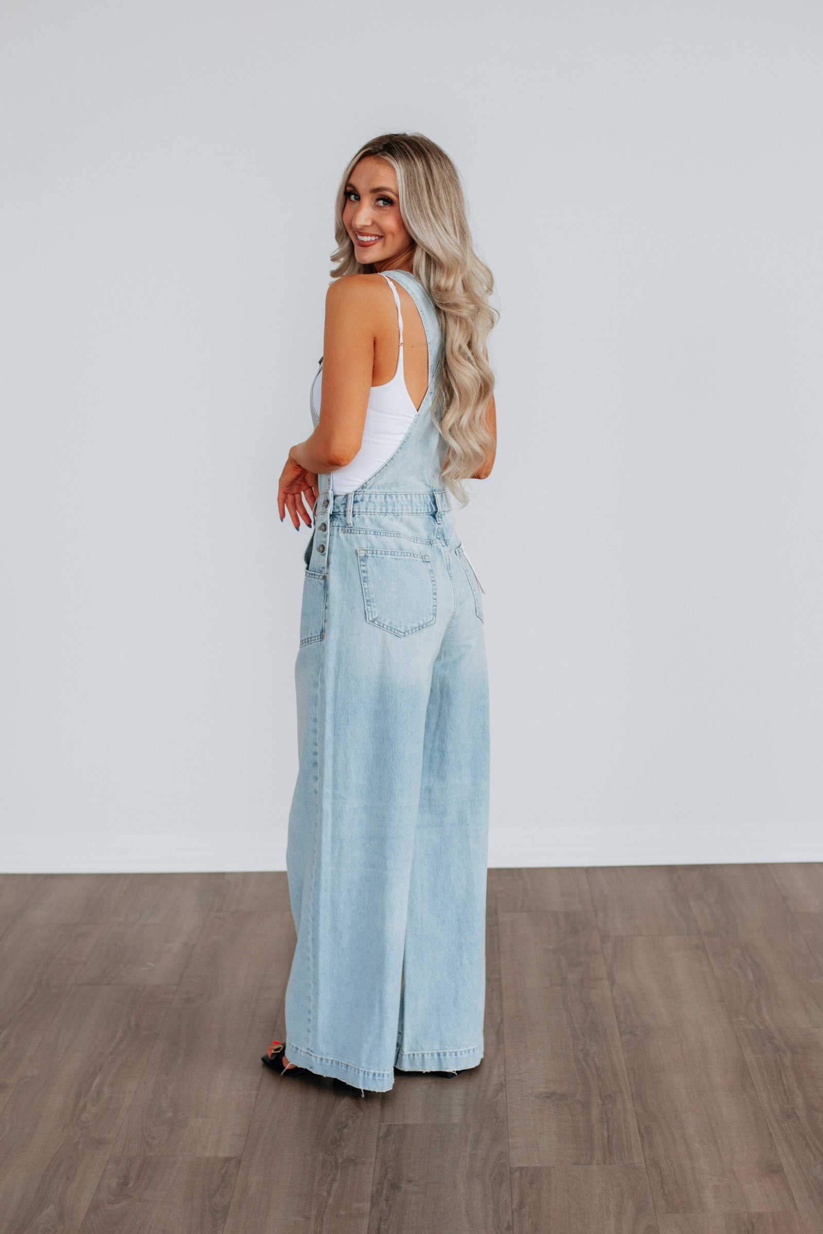 Dylan Hidden Denim Overalls - Vintage Light Wash - Image 6