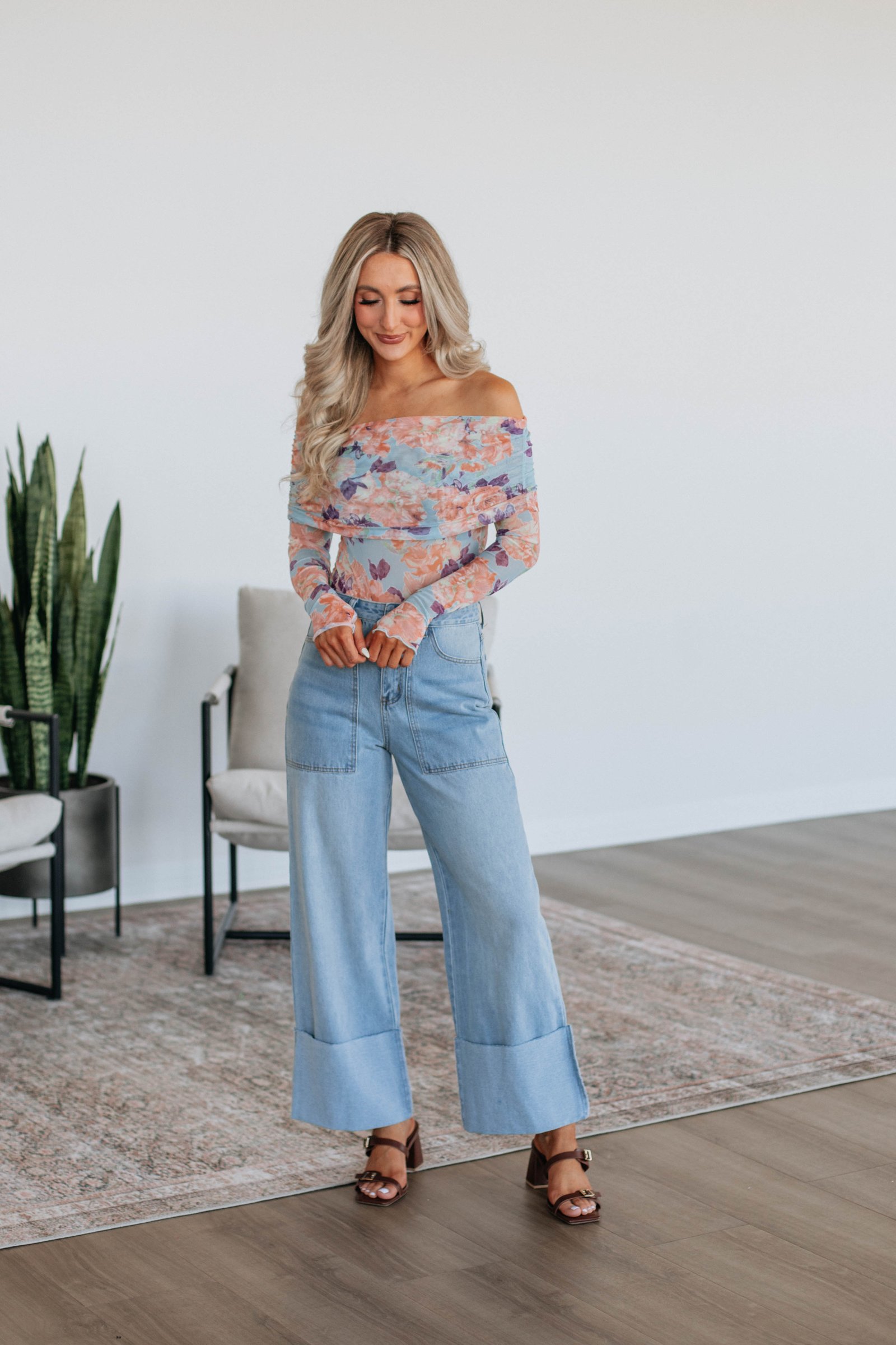 Elise Floral Mesh Bodysuit - Peach Mix - Image 3