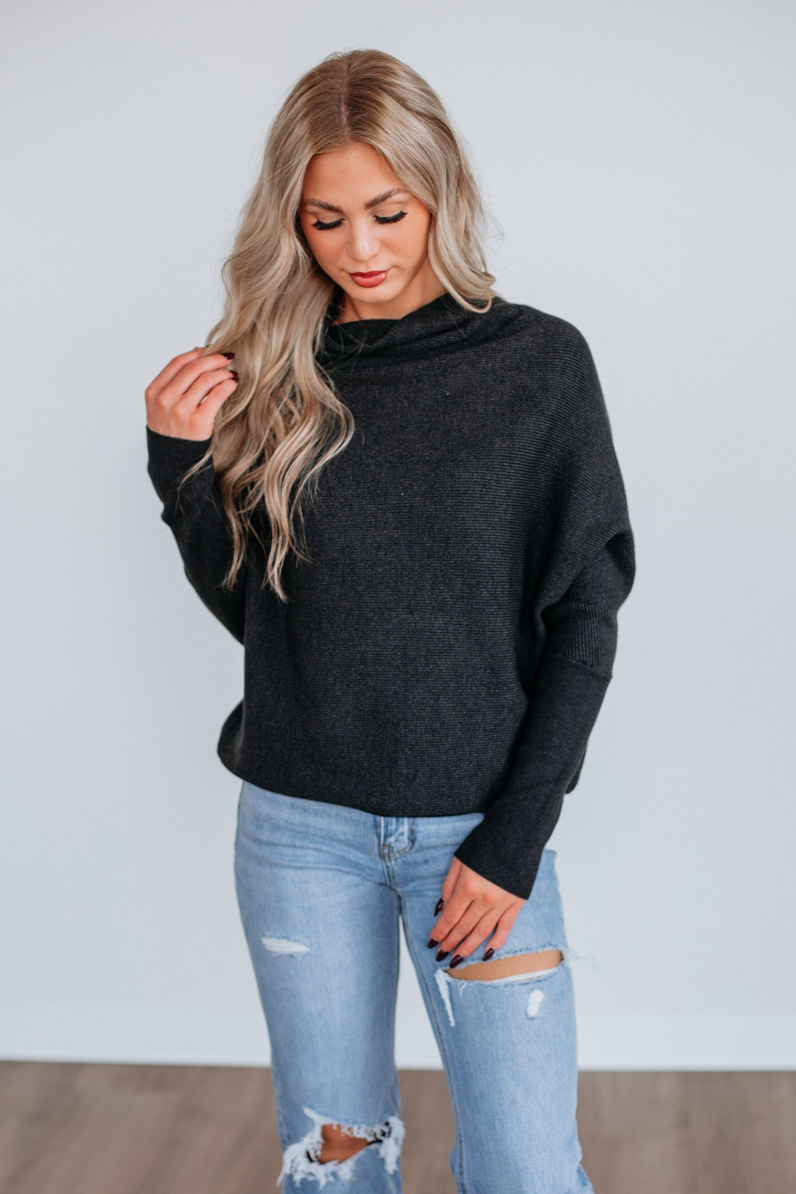 Gretchen Dolman Sweater - Charcoal - Image 5